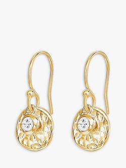 Dower & Hall Textured Round Charm and Sapphire Twinkle Drop Earrings, Gold Gold