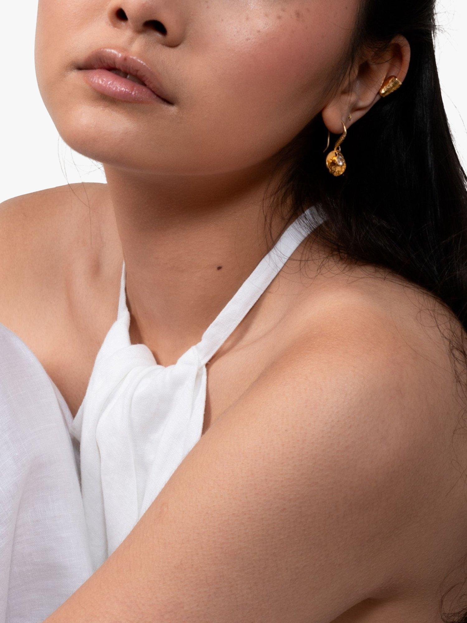 Product image 5 of 6, which shows Dower & Hall Textured Round Charm and Sapphire Twinkle Drop Earrings, Gold