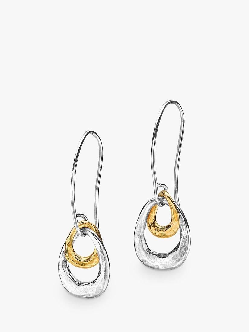Dower & Hall Sterling Silver Gold Vermeil Entwined Open Double Oval Drop Earrings, Silver/Gold
