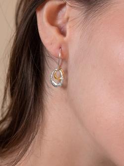 Dower & Hall Sterling Silver Gold Vermeil Entwined Open Double Oval Drop Earrings, Silver/Gold - view 2, Silver/Gold