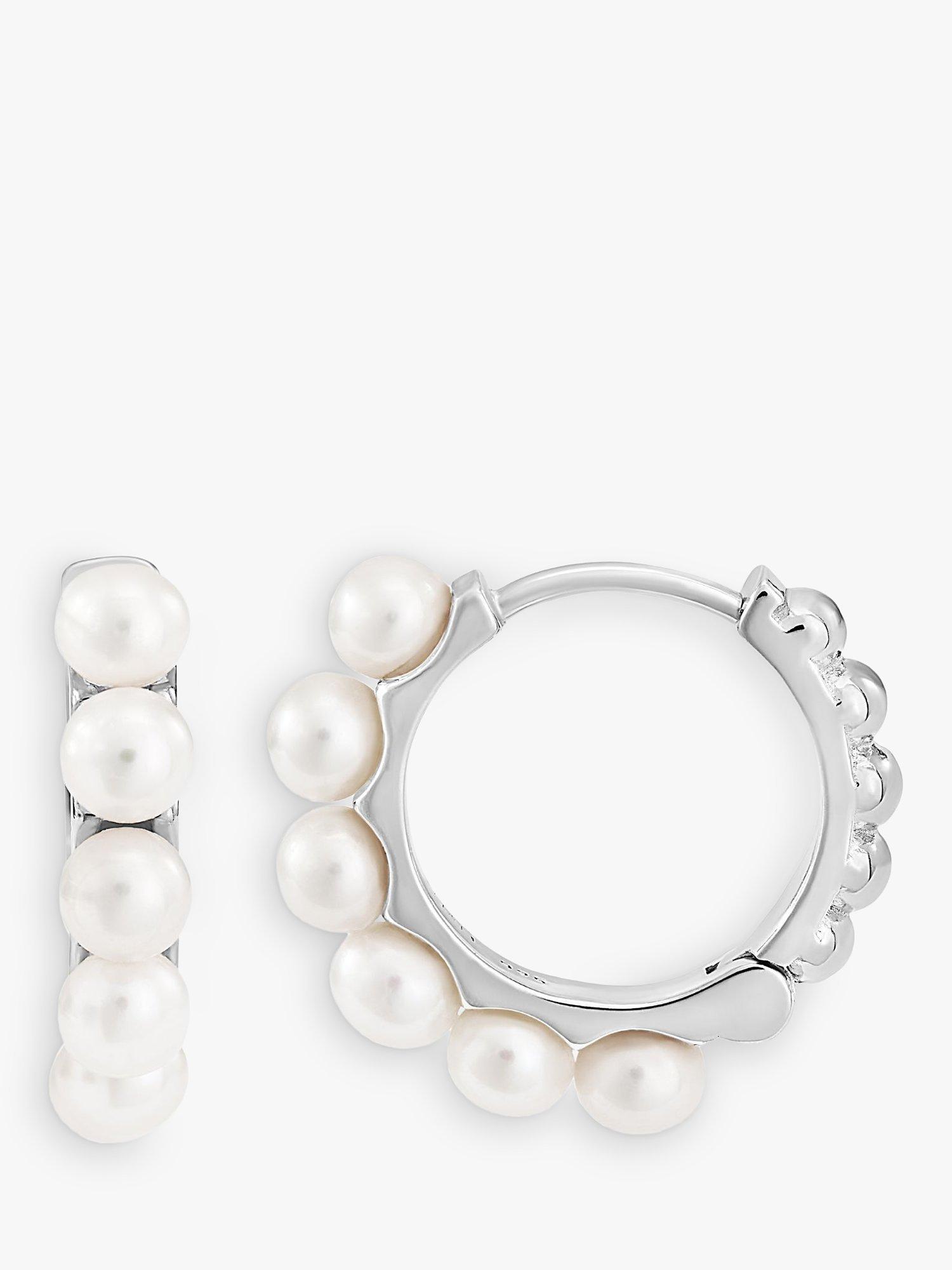 Product image 1 of 4, which shows Dower & Hall Sterling Silver Medium Pearl Story Hoop Earrings, Silver