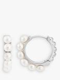 Dower & Hall Sterling Silver Medium Pearl Story Hoop Earrings, Silver