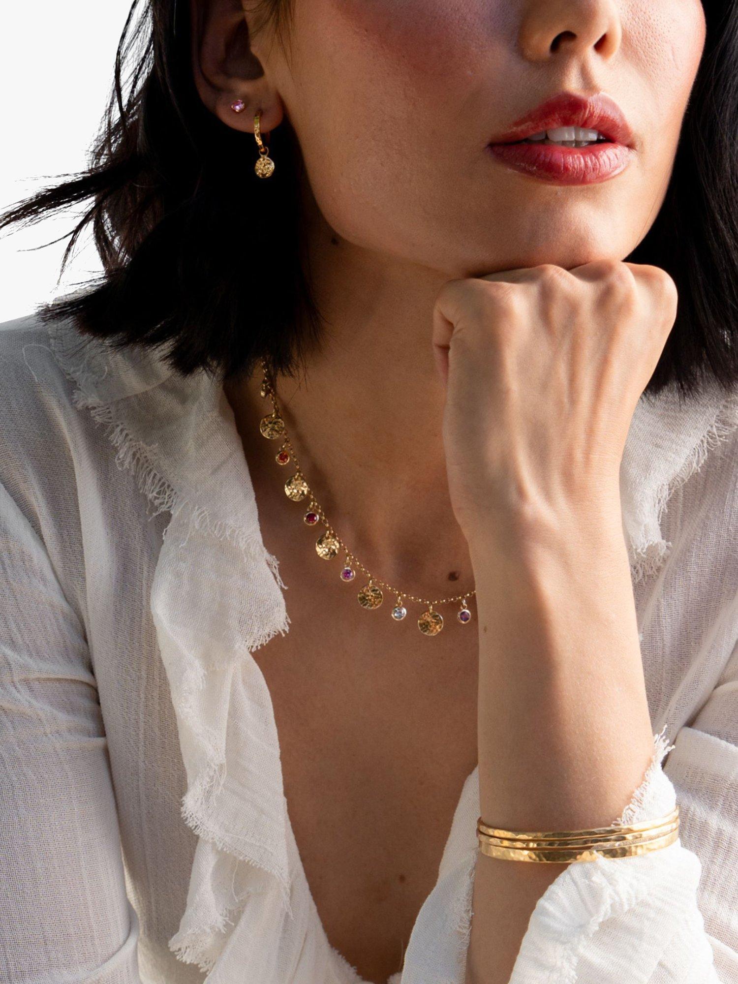 Product image 4 of 4, which shows Dower & Hall Yellow Gold Vermeil Hammered Disc Charm Story Hoop Earrings, Gold