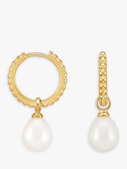 Dower & Hall Dotty Oval Pearl Charm Story Hoop Earrings, Gold Gold