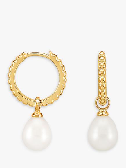 Dower & Hall Dotty Oval Pearl Charm Story Hoop Earrings, Gold