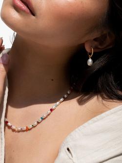 Dower & Hall Dotty Oval Pearl Charm Story Hoop Earrings - view 2, Gold Gold