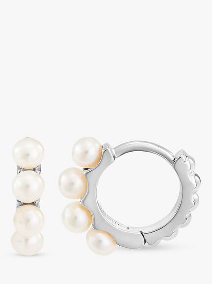 Dower & Hall  Sterling Silver Small Pearl Story Hoop Earrings, Silver, Silver