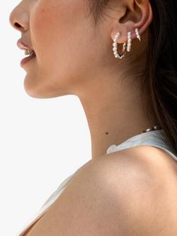 Dower & Hall  Sterling Silver Small Pearl Story Hoop Earrings, Silver - view 2, Silver