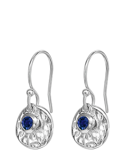 Dower & Hall Textured Round Charm and Sapphire Twinkle Drop Earrings, Silver Silver