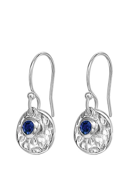 Dower & Hall Textured Round Charm and Sapphire Twinkle Drop Earrings, Silver Silver