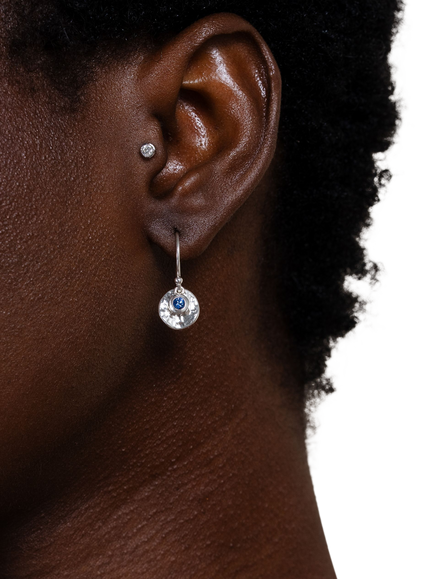 Dower & Hall Textured Round Charm and Sapphire Twinkle Drop Earrings - view 2, Silver Silver
