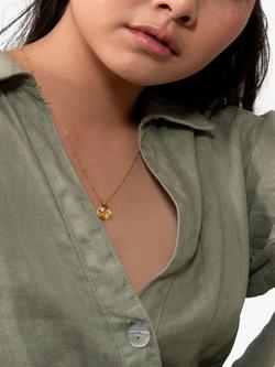 Dower & Hall Textured Round Charm and Sapphire Twinkle Pendant Necklace - view 2, Gold Gold