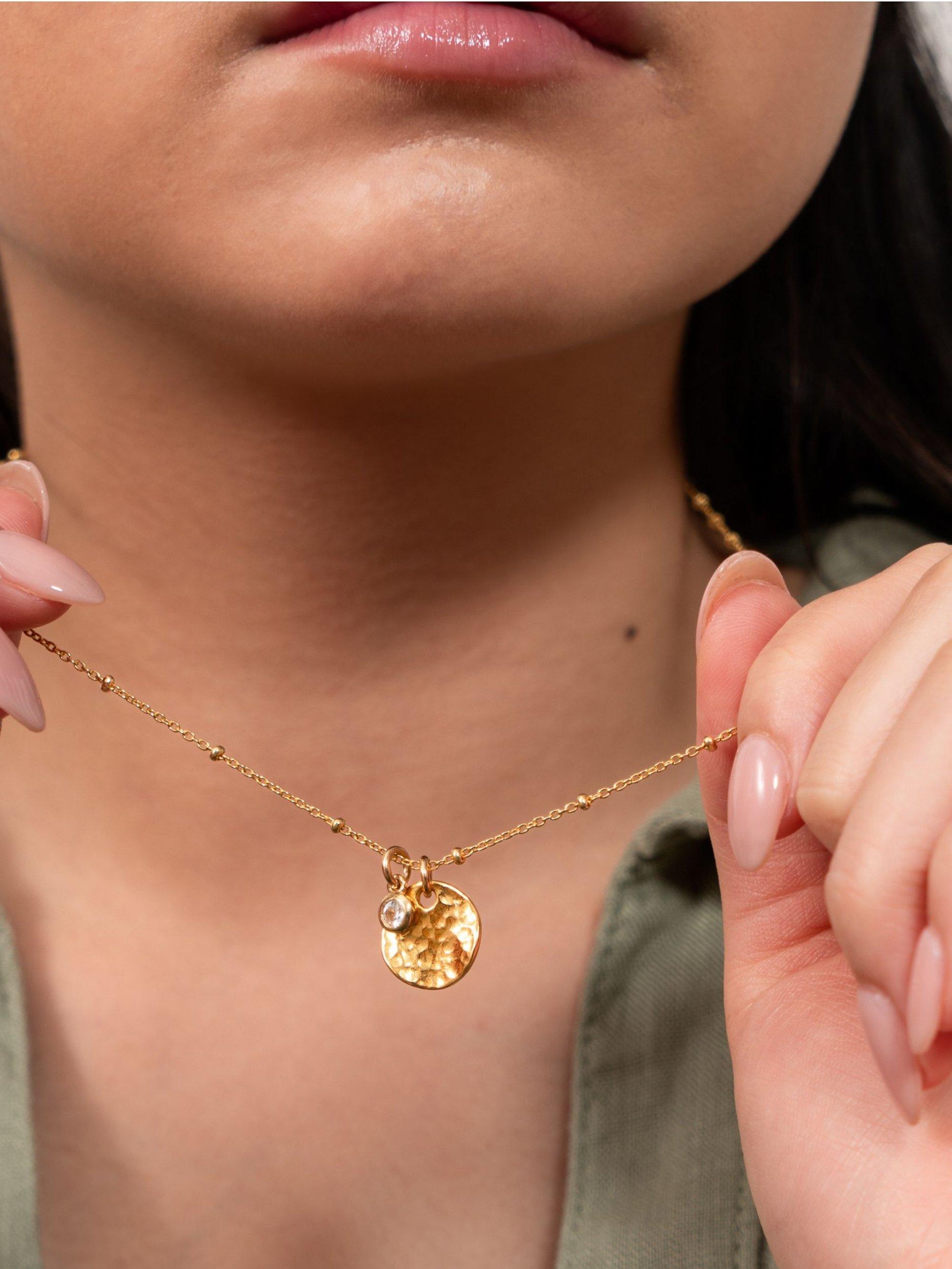 Product image 3 of 6, which shows Dower & Hall Textured Round Charm and Sapphire Twinkle Pendant Necklace, Gold