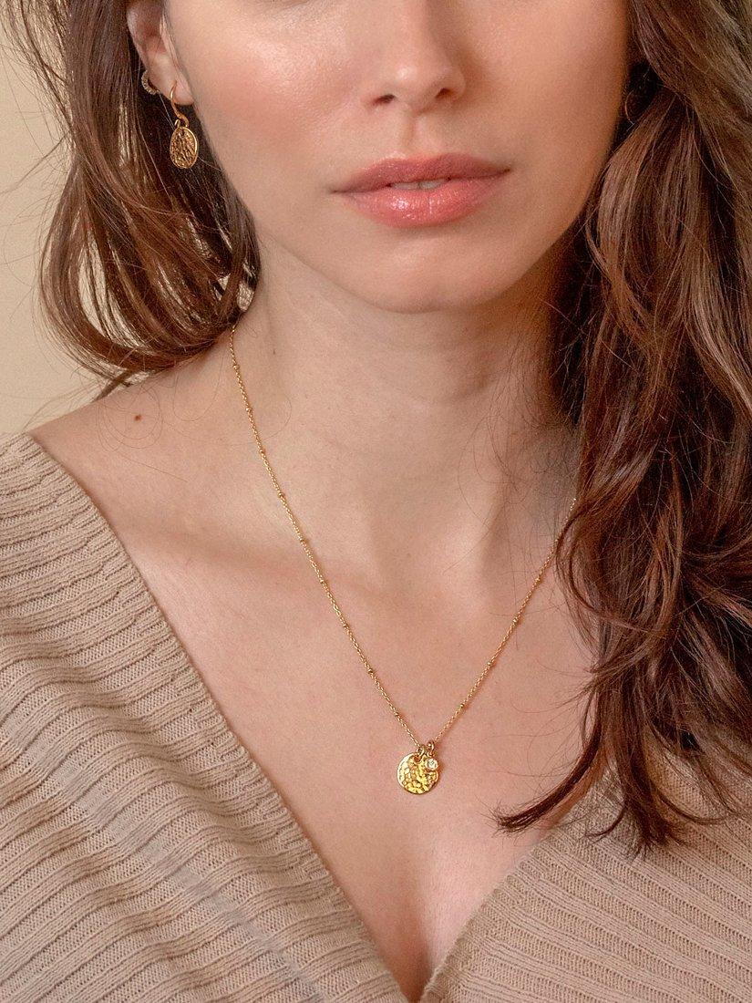 Product image 4 of 6, which shows Dower & Hall Textured Round Charm and Sapphire Twinkle Pendant Necklace, Gold