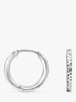Dower & Hall Large Hammered Story Hoop Earrings, Silver Silver