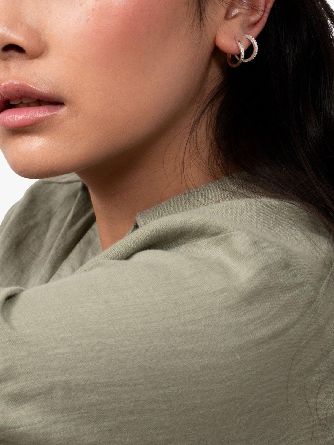 Product image 3 of 4, which shows Dower & Hall Large Hammered Story Hoop Earrings, Silver