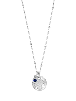 Dower & Hall Textured Round Charm and Sapphire Twinkle Pendant Necklace, Silver Silver