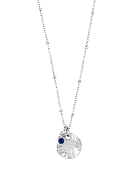Dower & Hall Textured Round Charm and Sapphire Twinkle Pendant Necklace, Silver Silver