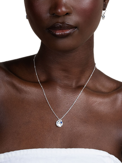 Dower & Hall Textured Round Charm and Sapphire Twinkle Pendant Necklace - view 2, Silver Silver