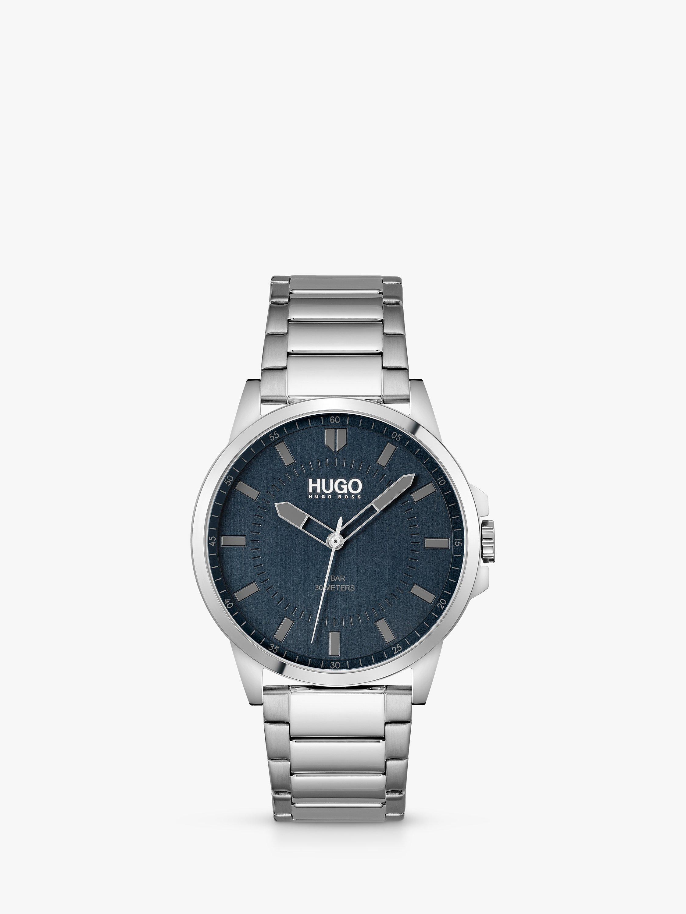 HUGO Men's First Bracelet Strap Watch, Silver/Blue 1530186