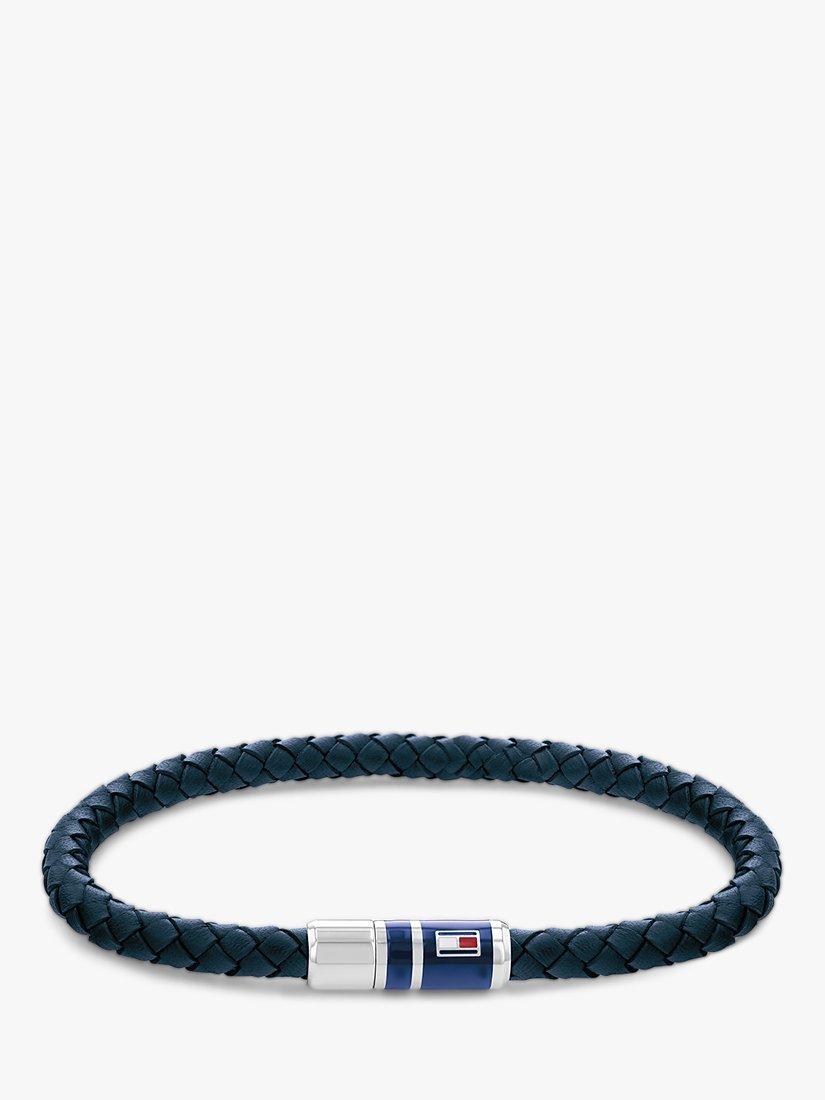 Tommy Hilfiger Men's Braided Leather Bracelet, Navy