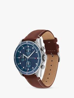 Tommy Hilfiger Men's Chronograph Leather Strap Watch - view 2, Brown/Blue 1791837