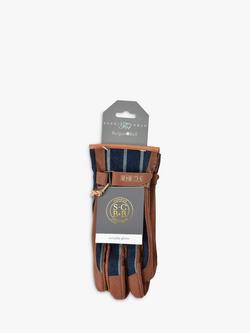 Sophie Conran for Burgon & Ball Leather Trim Striped Gardening Gloves, Brown/Blue - view 2, Brown/Blue