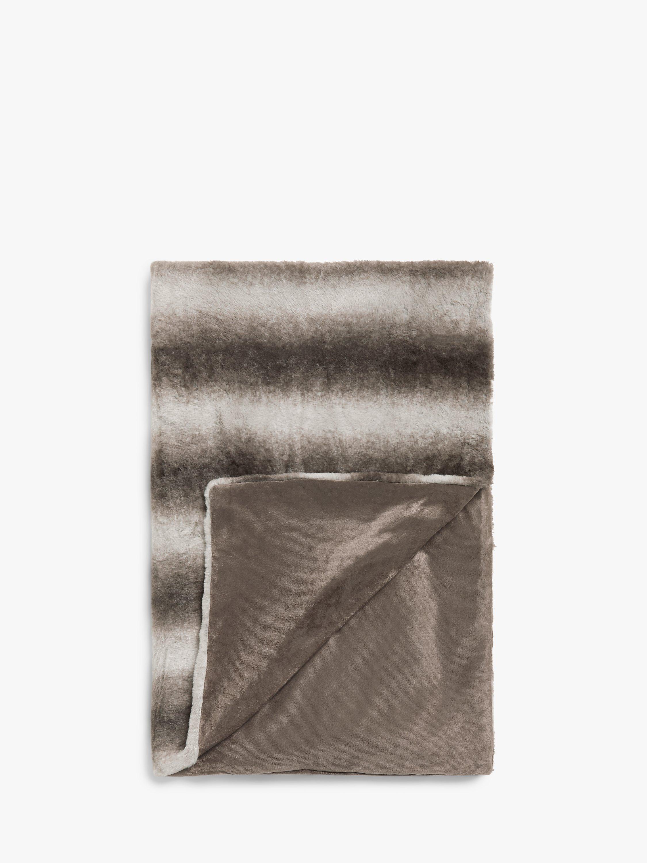 John Lewis Stripe Faux Fur Fleece Throw, Brown