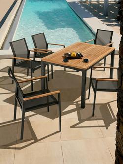 Barlow Tyrie Aura 6-Seater Teak Wood Garden Dining Table & Chairs Set, Charcoal/Natural - view 2, Charcoal/Natural