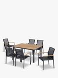 Barlow Tyrie Aura 6-Seater Teak Wood Garden Dining Table & Chairs Set, Charcoal/Natural