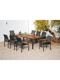 Barlow Tyrie Aura 8-Seater Teak Wood Garden Dining Table & Chairs Set, Charcoal/Natural - view 2, Charcoal/Natural