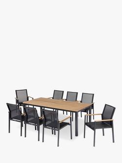 Barlow Tyrie Aura 8-Seater Teak Wood Garden Dining Table & Chairs Set, Charcoal/Natural, Charcoal/Natural