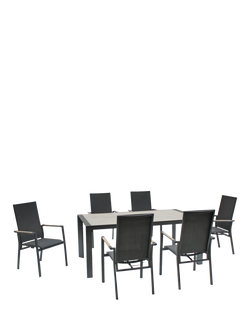KETTLER Surf Active 6-Seater Garden Dining Table & Reclining Chairs Set, Grey, Grey