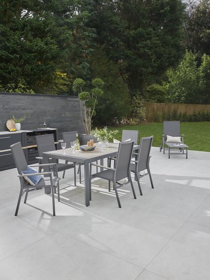 KETTLER Surf Active 6-Seater Garden Dining Table & Reclining Chairs Set, Grey - view 2, Grey