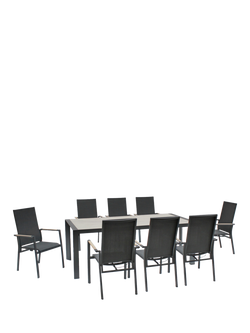 KETTLER Surf Active 8-Seater Garden Dining Table & Reclining Chairs Set, Grey, Grey