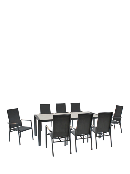 KETTLER Surf Active 8-Seater Garden Dining Table & Reclining Chairs Set, Grey, Grey