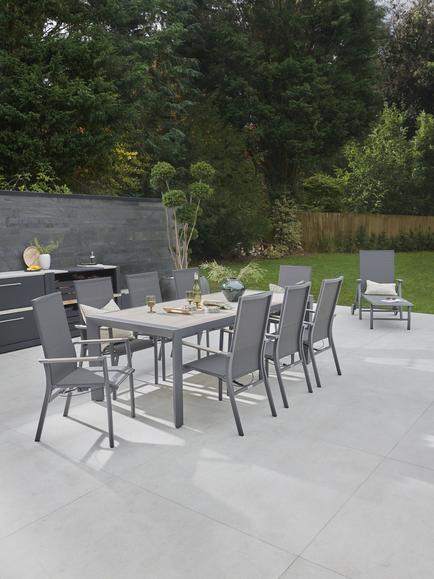 KETTLER Surf Active 8-Seater Garden Dining Table & Reclining Chairs Set, Grey - view 2, Grey