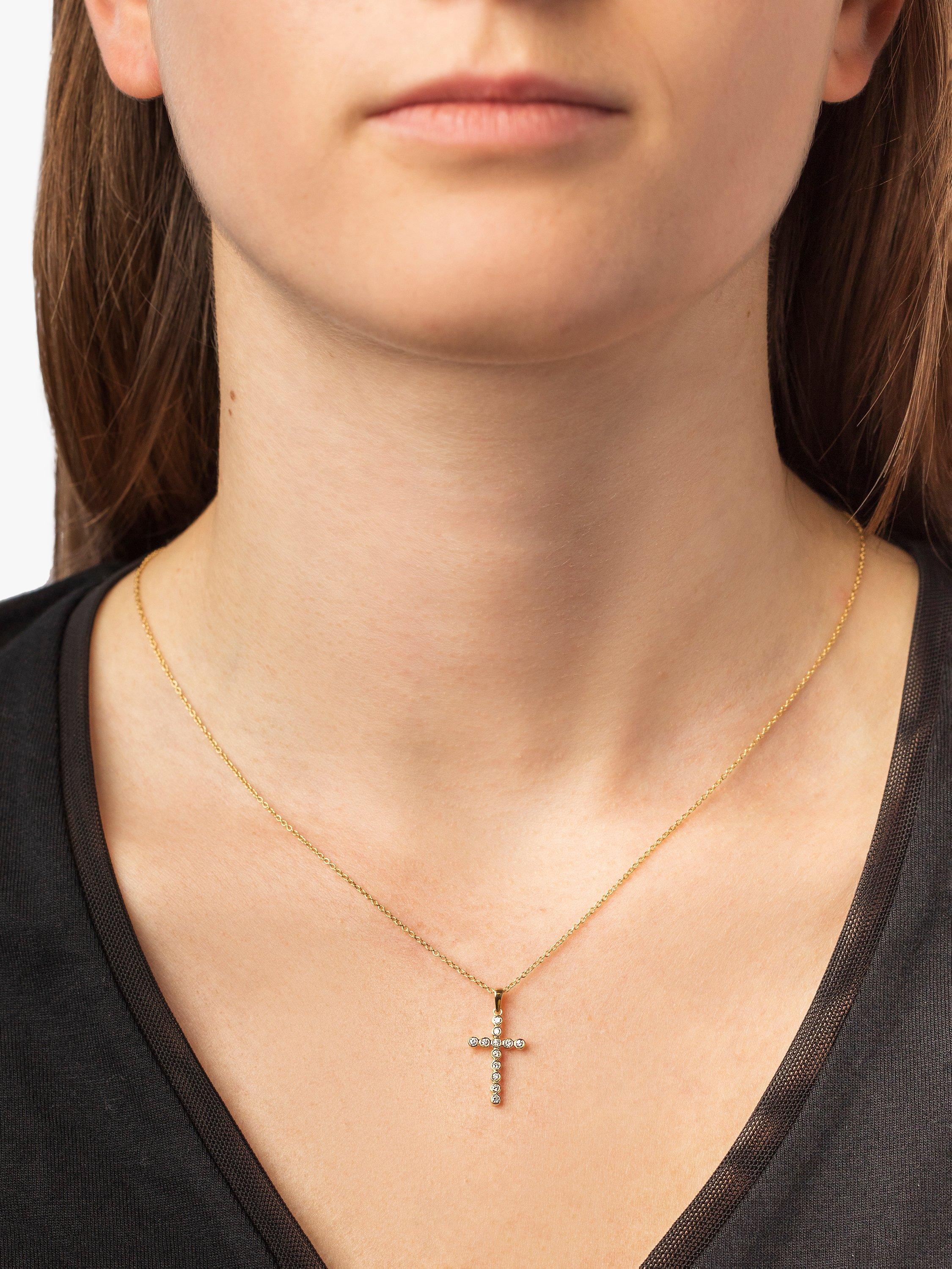Product image 3 of 4, which shows E.W Adams 9ct Gold Diamond Cross Pendant Necklace
