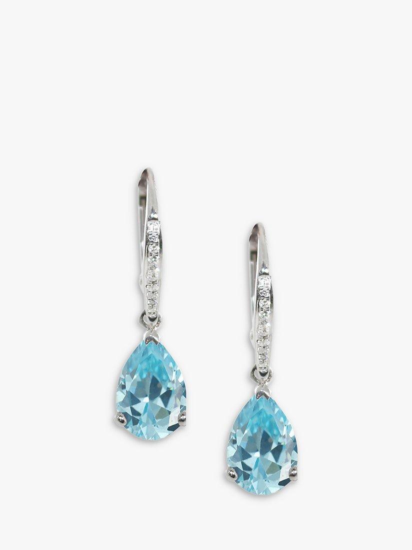 Product image 1 of 4, which shows E.W Adams 18ct White Gold Aquamarine and Diamond Drop Earrings