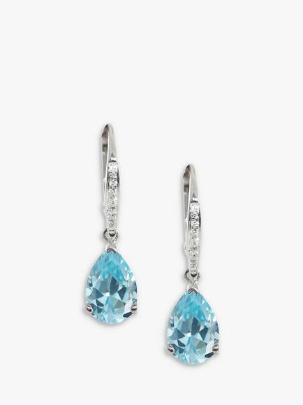 E.W Adams 18ct White Gold Aquamarine and Diamond Drop Earrings, Blue