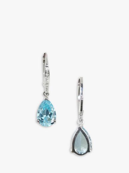 E.W Adams 18ct White Gold Aquamarine and Diamond Drop Earrings - view 2, Blue