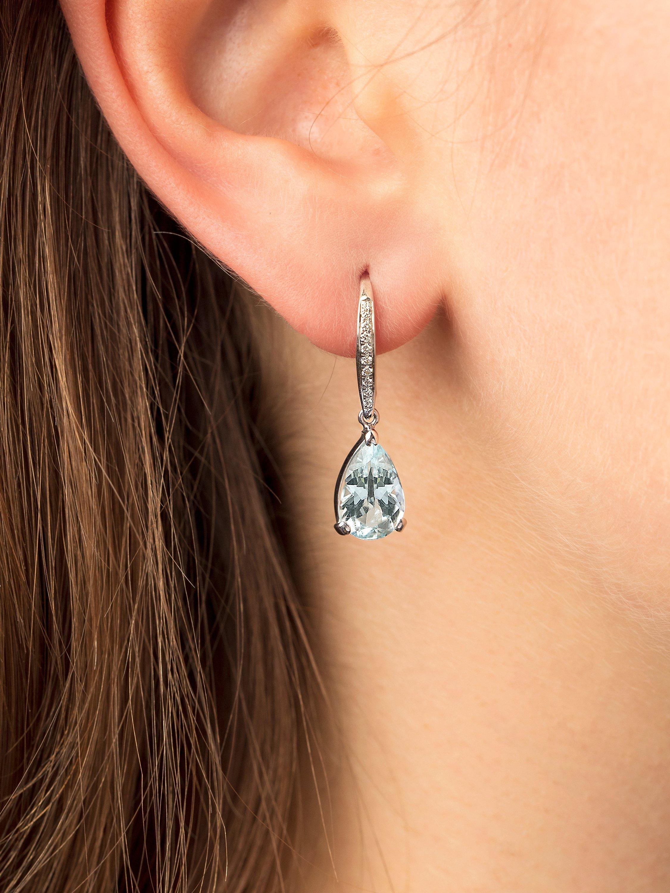 Product image 4 of 4, which shows E.W Adams 18ct White Gold Aquamarine and Diamond Drop Earrings