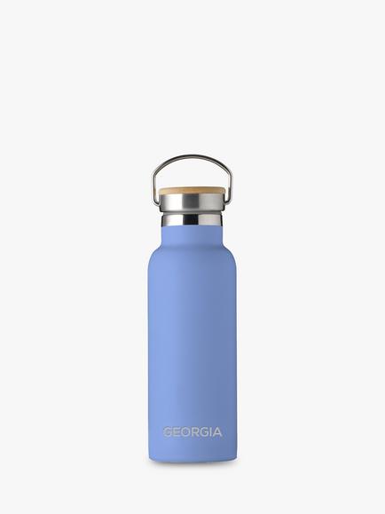 Treat Republic Personalised Stainless Steel & Bamboo Drinks Bottle, 500ml, Black, Blue