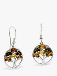 Be-Jewelled Baltic Amber Round Tree Drop Earrings, Silver/Multi