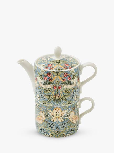 Morris & Co. Spode Strawberry Thief Tea-For-One Teapot, 280ml, Blue/Multi, Blue/Multi