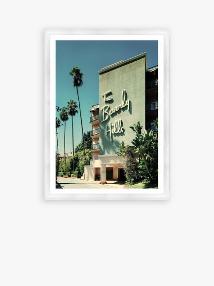 Brookpace Lascelles Beverly Hills Hotel Los Angeles Framed Print, 71 x 50cm, Green/Blue, Green/Blue