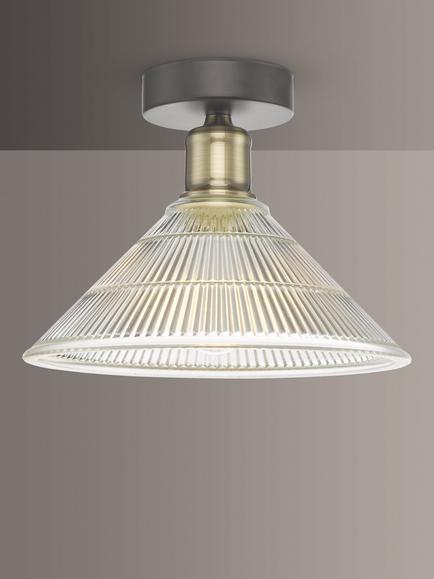 Där Boyd Semi Flush Prismatic Glass Ceiling Light, Clear/Brass, Clear/Brass