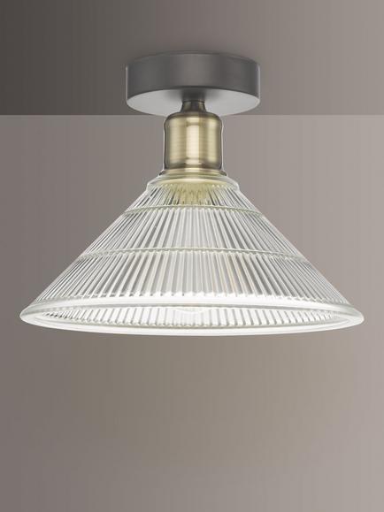 Där Boyd Semi Flush Prismatic Glass Ceiling Light, Clear/Brass - view 2, Clear/Brass