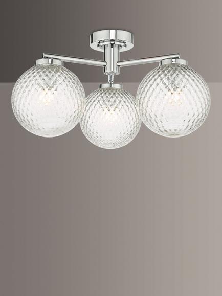 Där Wayne Textured Glass Semi Flush Bathroom Ceiling Light, Clear/Polished Chrome, Polished Chrome