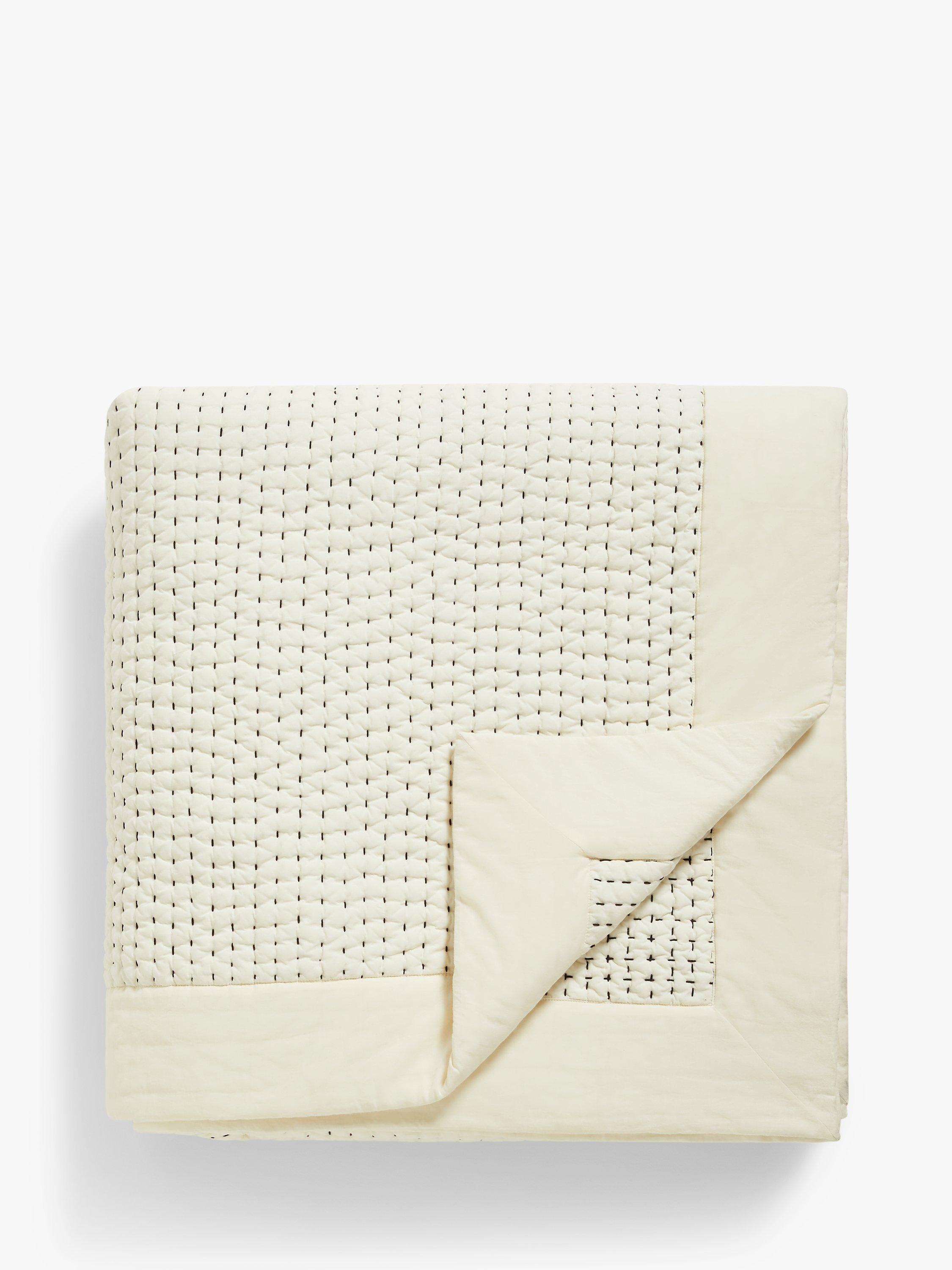 Mother of Pearl Abstract Stitched Organic Cotton Throw, Ivory